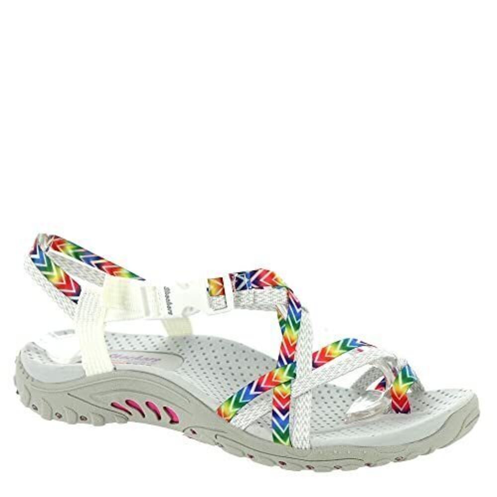 SKECHERS WOMEN'S REGGAE-BRIGHT DIRECTION SPORT SANDAL, WHITE MULTI, 10